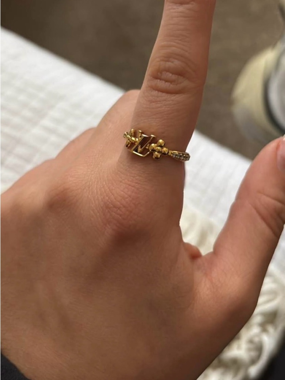 Louis Vuitton Gold LV Floral Motif Ring
